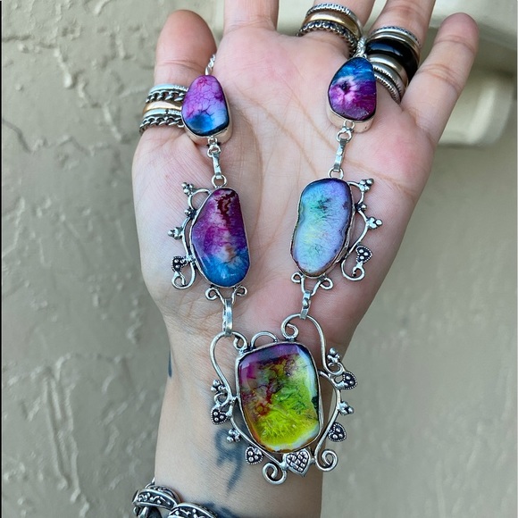 925 Sterling silver rainbow solar quartz necklace - Picture 4 of 8